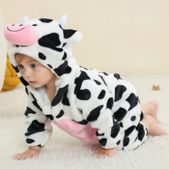 MICHLEY Unisex Baby Animal Costume Winter Autumn Flannel Hooded Cow Romper Cosplay Jumpsuit