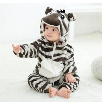 MICHLEY cross-border infant and toddler romper infant flannel cartoon animal Jumpsuir Zebra Stripes